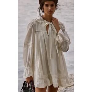 Free People 5 O'Clock Tea Time Mini Dress Babydoll Lace Crochet Victorian Small